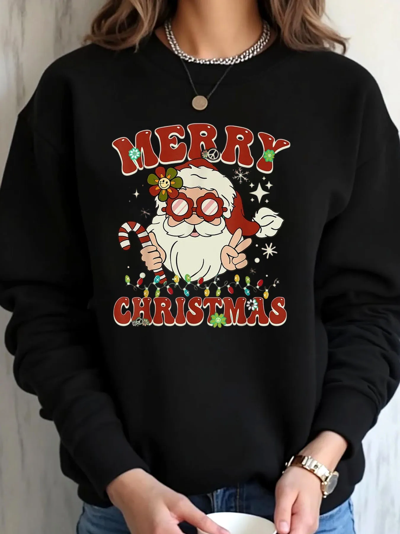 

Женская толстовка большого размера с рождественским Санта-Клаусом и рождественским принтом, верхняя одежда