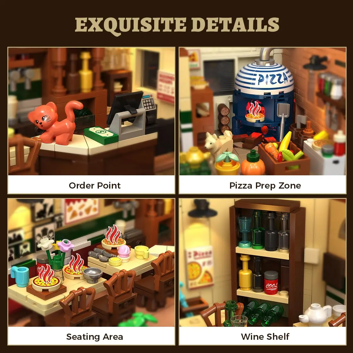 مجموعة بناء مطعم بيتزا ستريت مع منزل LED مع ديكور منزلي ريترو فان هدية مكعبات بناء للبالغين والمراهقين #4