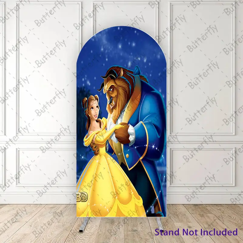 Little Stars Cute Belle Princess Adam Beauty And The Beast Disney Arch Backdrop Cover Girls Birthday Party Background Decoration