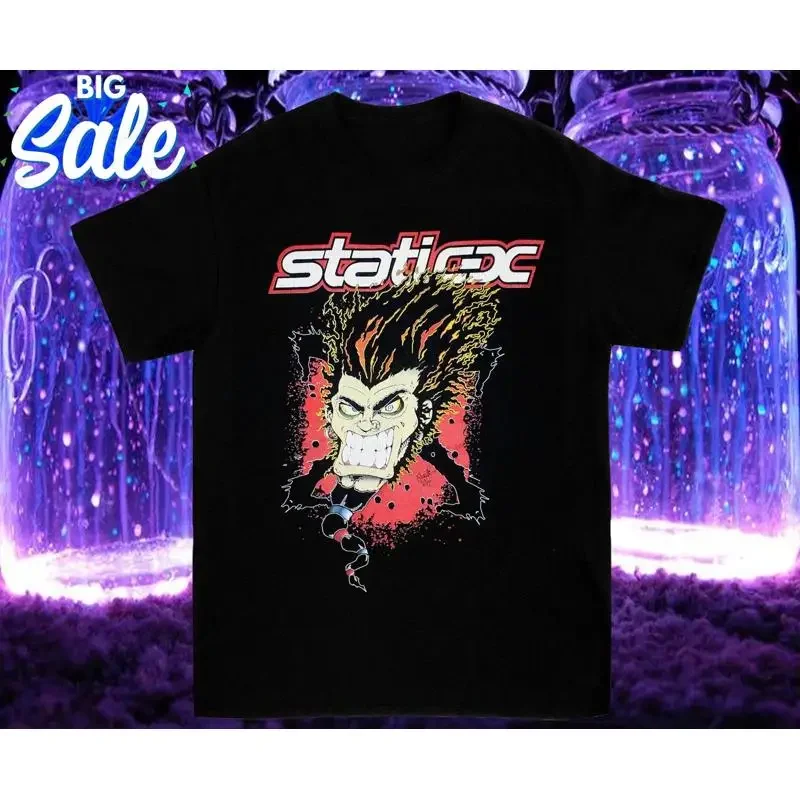 Static X Black Cotton T Shirt Men All Size  S 4XL