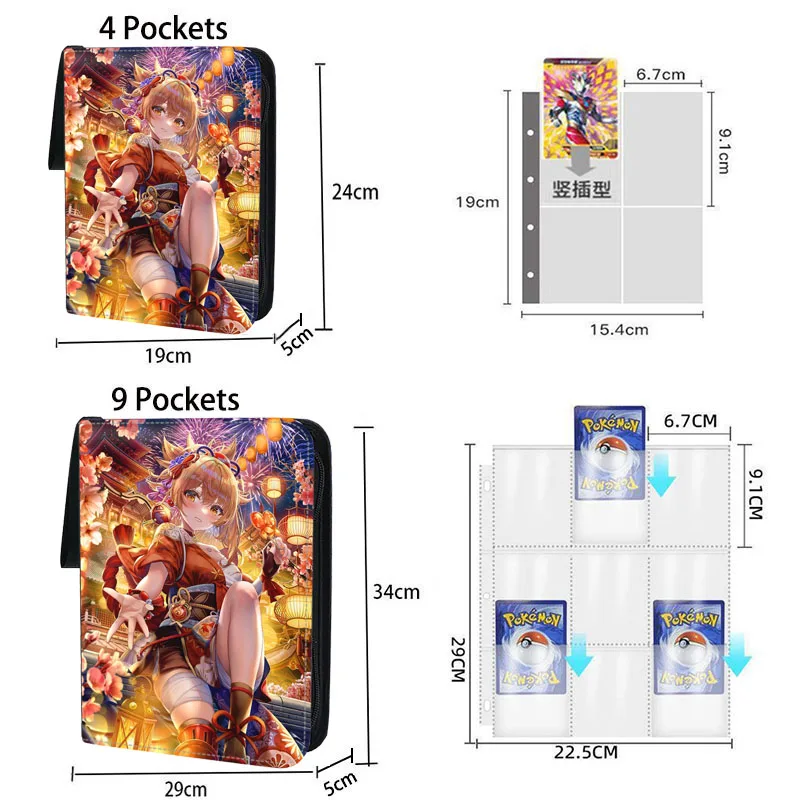 Genshin Impact Zipper Cards Album Holder 400/900pcs Anime Games Playing Trading Collection Card Binder Book Folder Protected