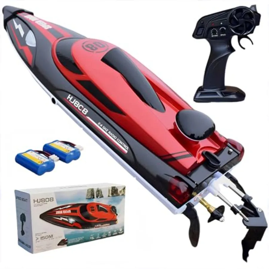 

14 Inch RC Boat for outdoor water use, ABS plastic body, red and black color, 23+ MPH high-speed performance with 2.4GHz interf