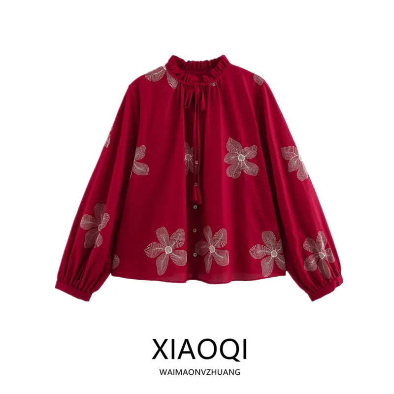 

Spring 2025 Women's Faionable Long Sve round Ne Casual irt Embroidered Versatile New Arrival Loose Fit Ladies irt