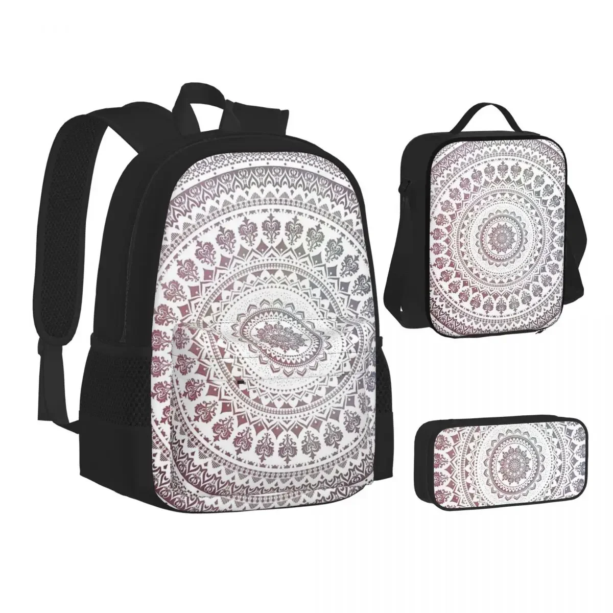 Transcendental Mandala Boho Backpacks Bookbag Students School Bags Cartoon Kids Rucksack Lunch Bag Pen Bag Three-Piece Set