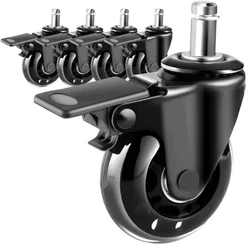 3/5 Pack Office Chair Casters, Heavy Duty Wheels 3 Inch, Fits All Floors, Common Standard Bar Size Fits 99%, With Brakes