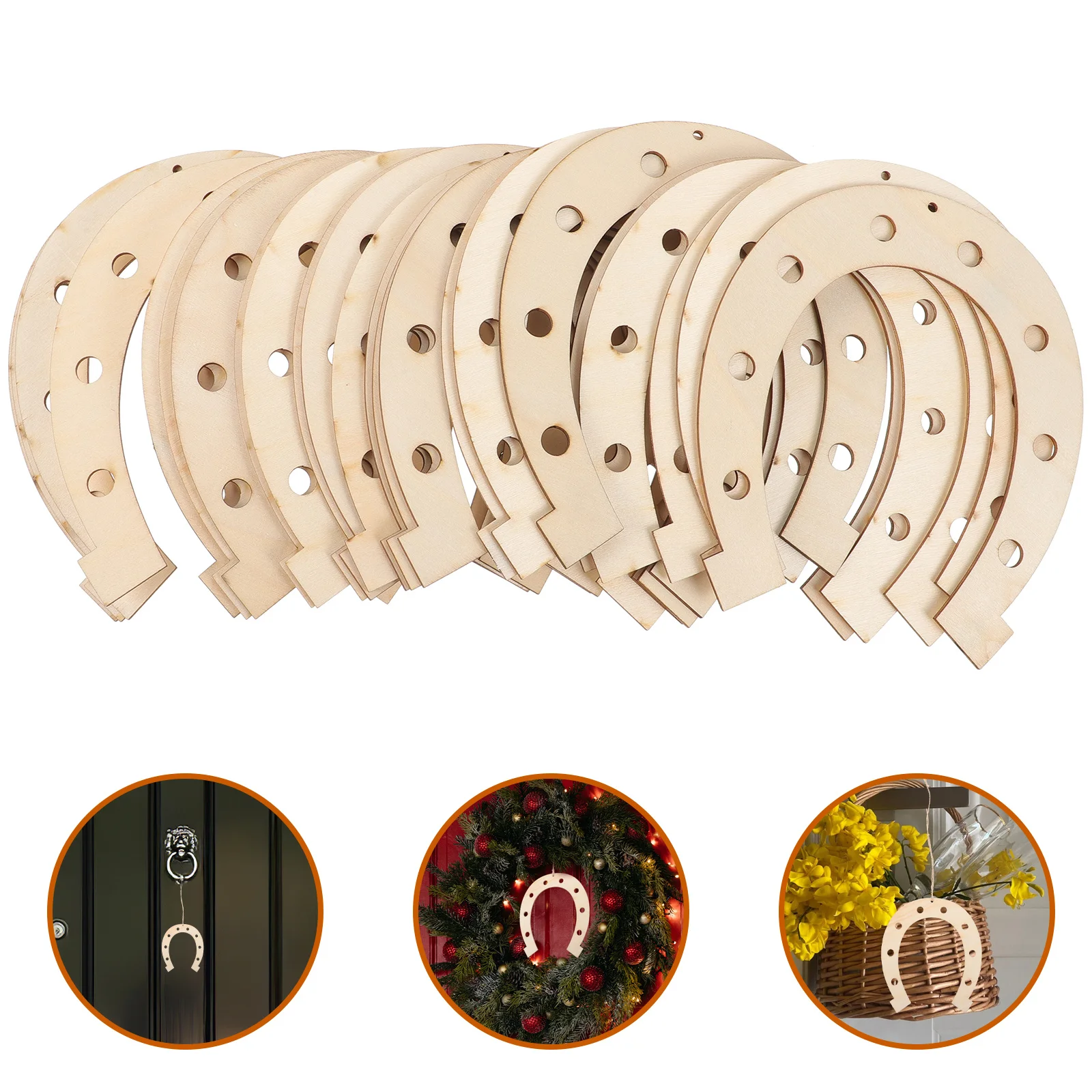 

24Pcs DIY Unfinished Horseshoe Wood Slices Wooden Chips Hand Paint Graffiti Craft Decorative Pieces DIY Horseshoe Cutouts