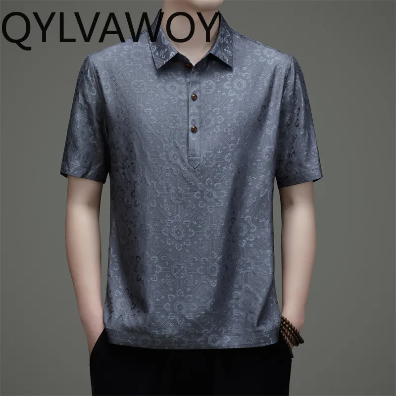 QYLVAWOY 100% Mulberry Silk T Shirt for Man Summer Men's Polo Shirts High Quality Shirts Menswear Clothing Luxury T Shirt Homme