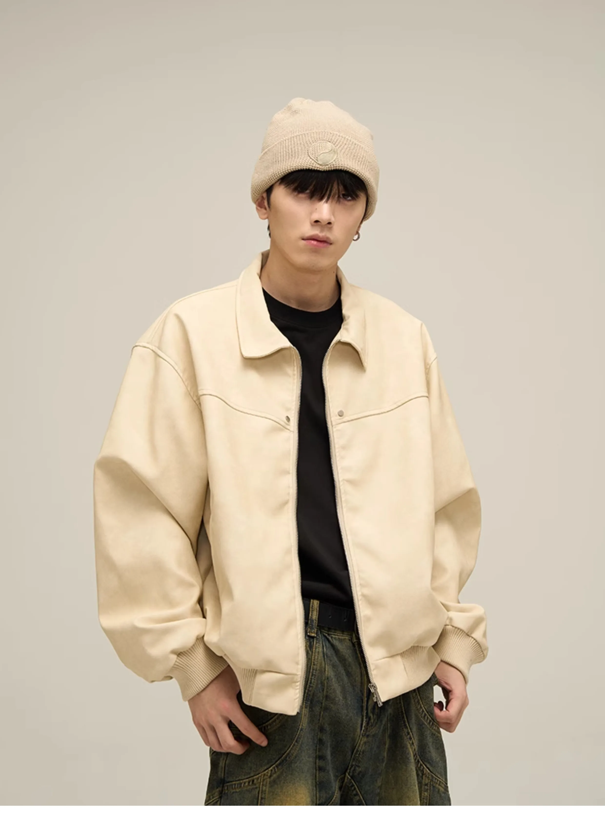 Blouson aviateur en daim avec fermeture éclair pour hommes, veste à revers court, vêtements d'extérieur Hip Hop, rétro, américain, rue, décontracté, beau, automne, y2k