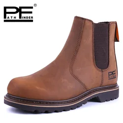 Goodyear-Welted Vintage Men Genuine Leather Ankle Motorcycle Boots Women Casual Elastic Goth Shoes Men Punk Work Boots