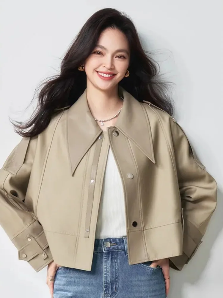 Amerikaanse Biker Retro Pu Jas Vrouwen Slanke Lange Mouw Streetwear Korte Jas Lente Vrouwelijke Vintage Single Breasted Y2K Moto Tops