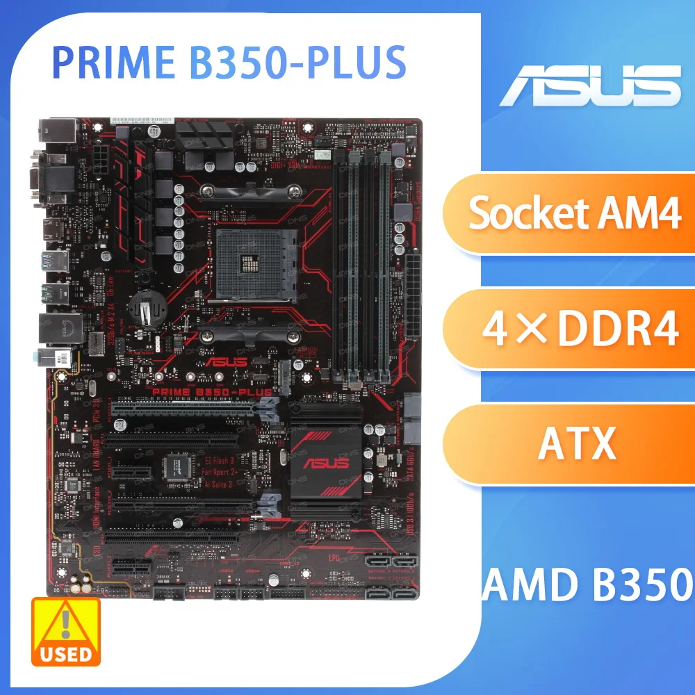 

ASUS PRIME B350-PLUS AMD B350 Motherboard 4×DDR4 64GB PCI-E 3.0 M.2 USB3.1 ATX for AMD Ryze 7th Gen A Series Cpu