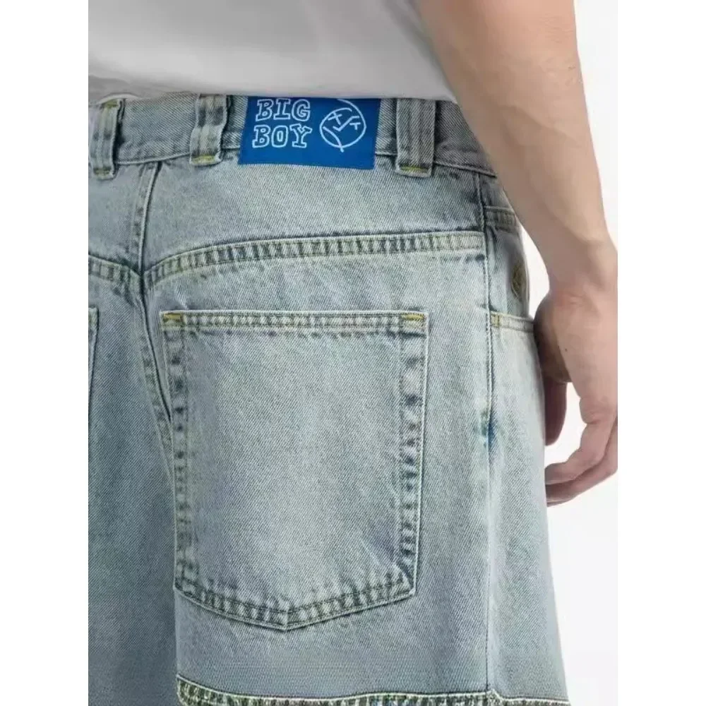 DAILOU Big Boy Gym trousers Men Y2K Streetwear Pants Basketball Shorts Hip Hop Cartoon Graphic  Retro Blue Denim trousers