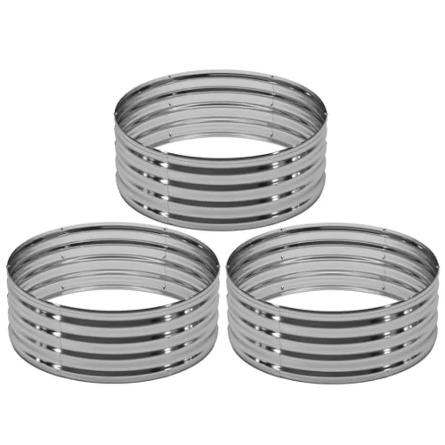 

Комплект из 3 оцинкованных приподнятых грядок 4x4x1 фут (1.2x1.2x0.3 м) для овощей и цветов, большие металлические круглые ящики-клумбы для сада на открытом воздухе