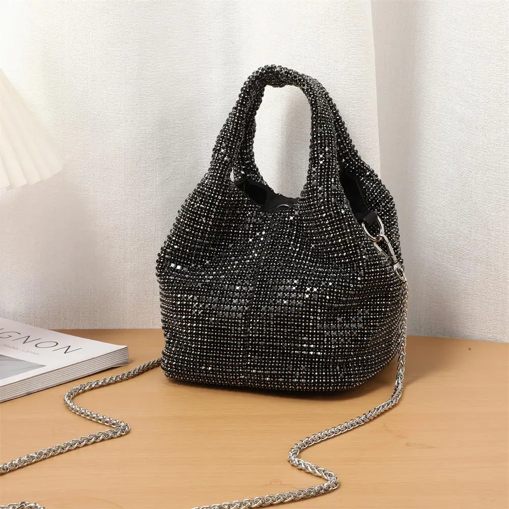 ISKYBOB Women Luxury Evening Clutch Bag Rhinestone Bucket Bag Chain Bag Hand-held Crossbody Bag Shiny Crystal Shoulder Bag 2024