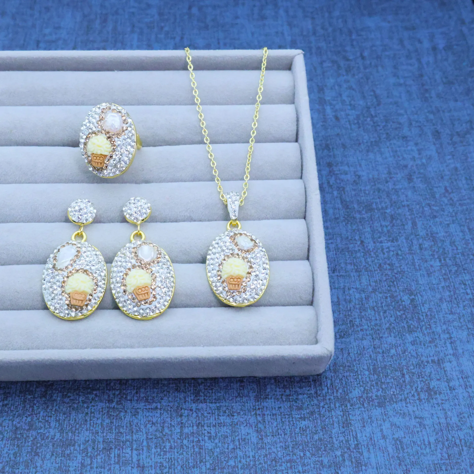 DIY accessories Cross-border new natural pearl cute sweet ice cream handmade design fashion temperament three-piece jewelry