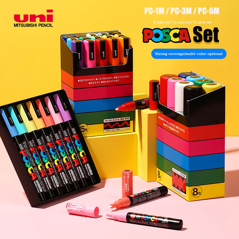 UNI POSCA Marker Pen Set POP Advertising Poster Graffiti Note Pen Color Gloss Multicolor Pen PC-1M PC-3M PC-5M