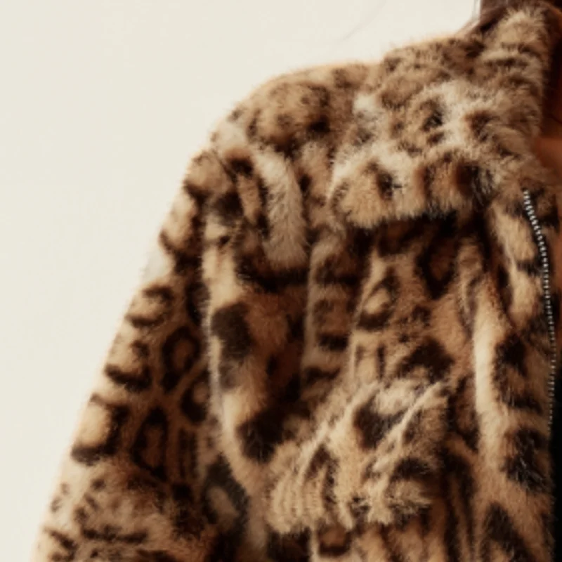 Chaqueta peluda de piel sintética para mujer, abrigo informal de manga larga con estampado de leopardo y cremallera, prendas de vestir exteriores