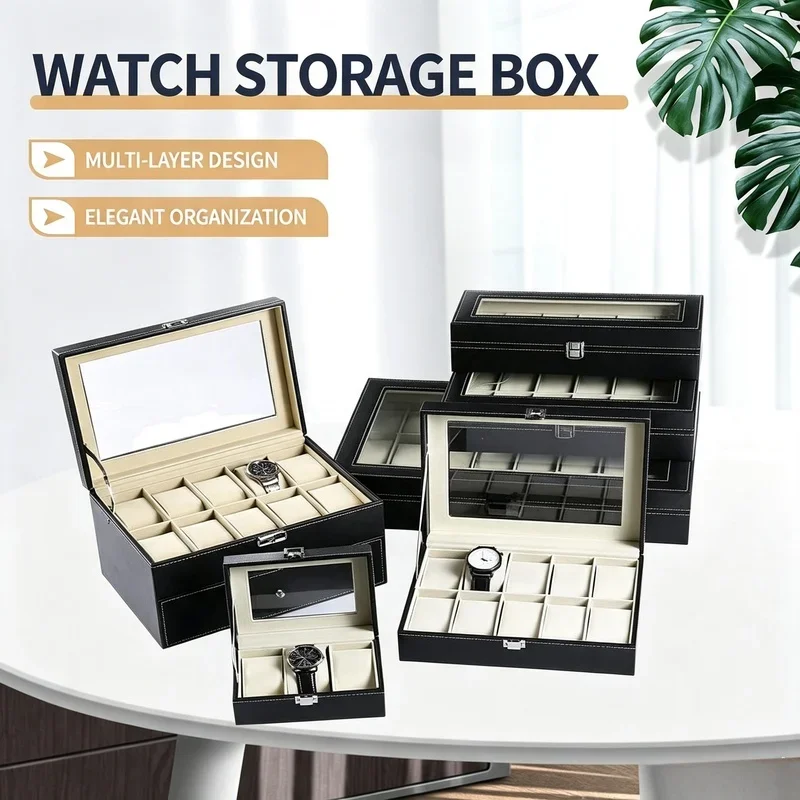 PU Leather Watch Organizer Box, Watch Display Storage Tray, Portable Watch Collection Holder for Women