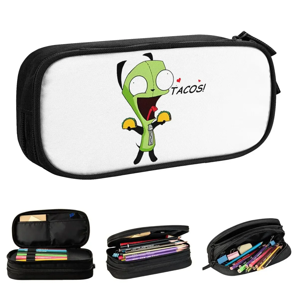 

Gir Loves Tacos Invader Zim Pencil Cases Pencilcases Pen Kids Large Storage Bags Students School Zipper Stationery