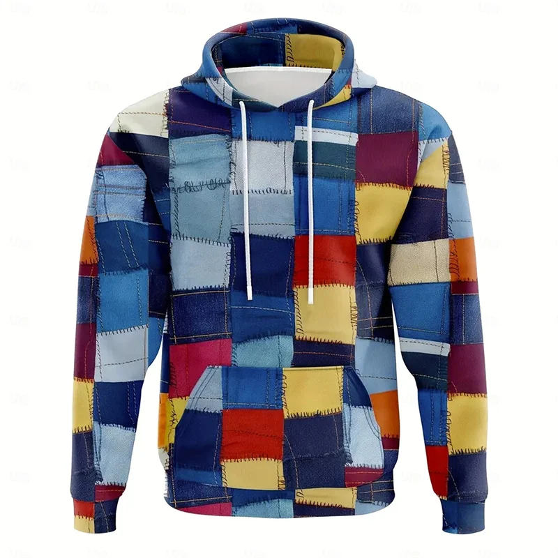 

Plaid Patchwork Print Hoodie Men's Casual Daily Clothing Oversized Hooded Coat 3d Print Harajuku Street 2026 Fashion New Hoodies