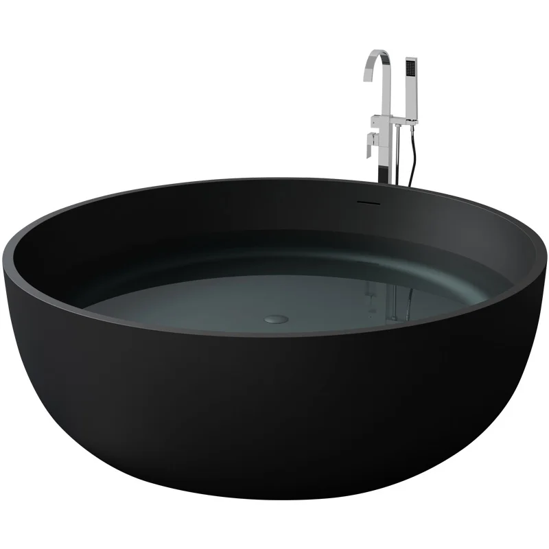 Black Round Bathtub / Marquina Solid Surface Artificial Stone Freestanding Bathtub   Bathroom Marble Resin Bath Tub