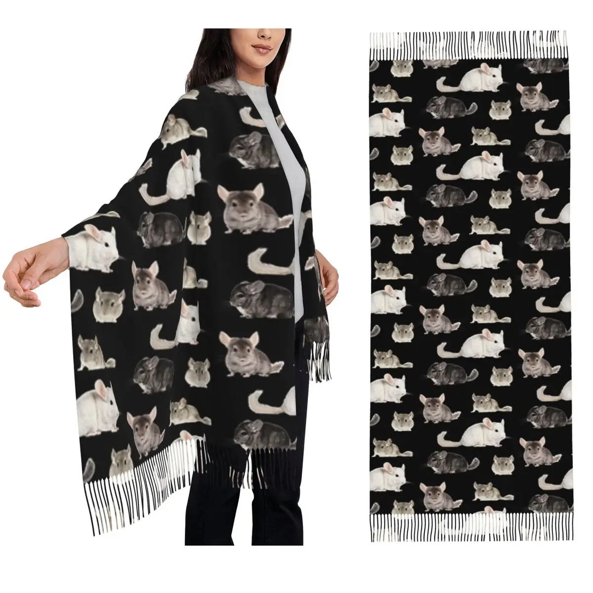 

Chinchilla Sticker Pack Scarf Tassel Scarves Women Soft Warm Shawls and Wraps Long Fall Winter Shawl Wrap