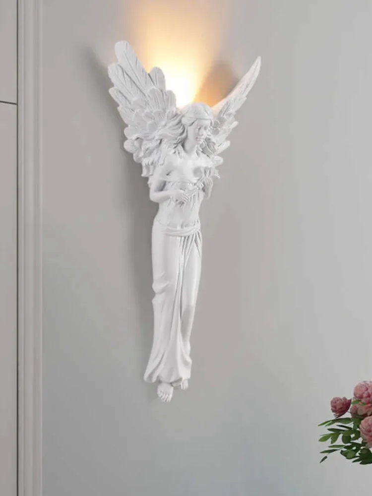 Estilo francês sala de estar fundo decoração da parede lâmpada retro arte corredor iluminação resina lâmpada led em forma anjo luz parede