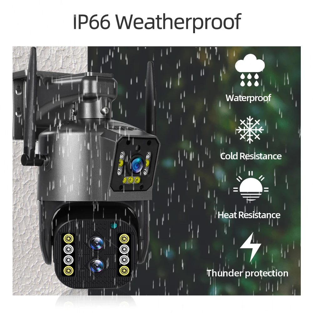 6K Three Lens WIFI Outdoor PTZ Security Auto Tracking Protection 10X Zoom 4K CCTV Video Surveillance Dual Screen IP 12MP Camera