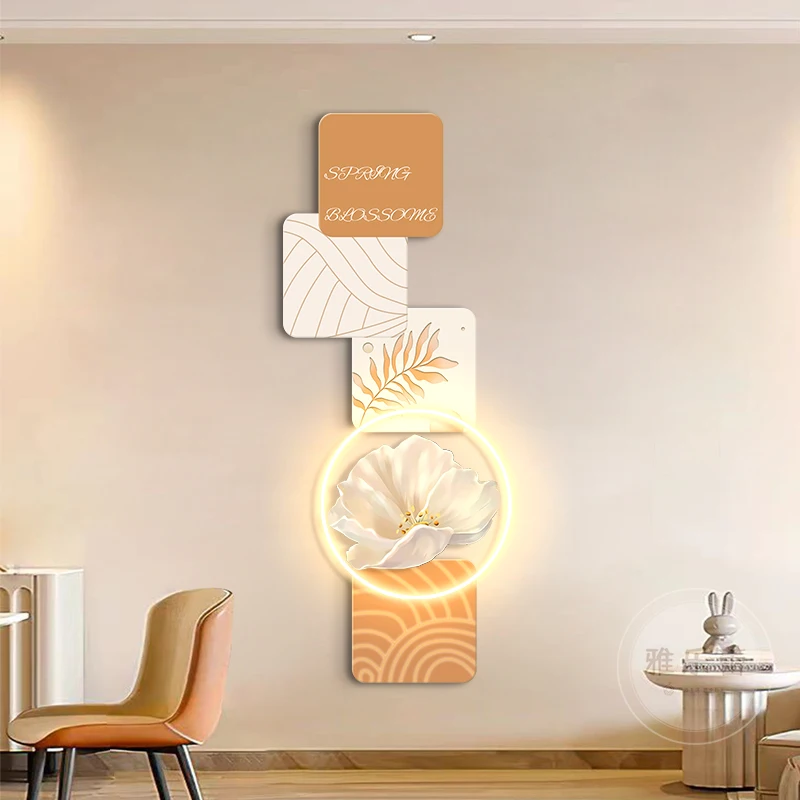 Cream wind entrance decorative painting led luminous light painting fresh green plant hanging painting modern simple corridor ai