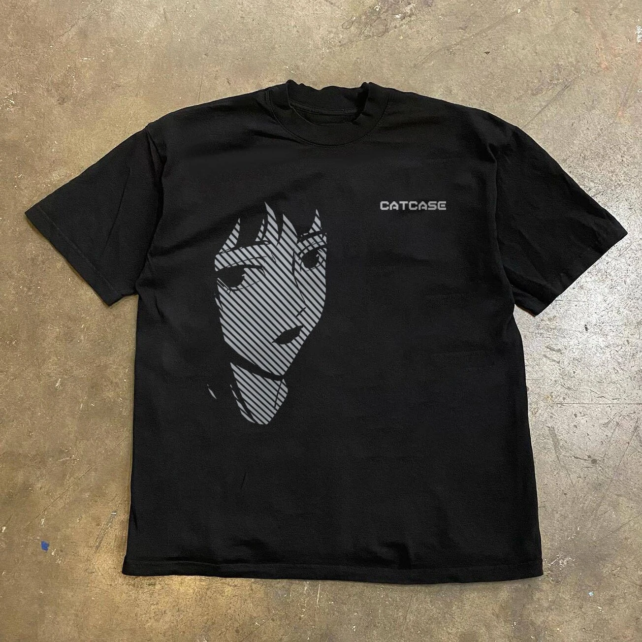Vintage Halftone Portrait CATCASE Text Y2k Graphic Tee Cotton Mens Womens T-Shirt Summer Streetwear