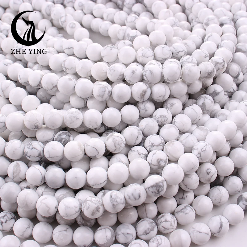 Zhe Ying Cheap Natural White Howlite Turquoises Stone Beads Round Loose Spacer Beads For Jewelry Making DIY Bracelets