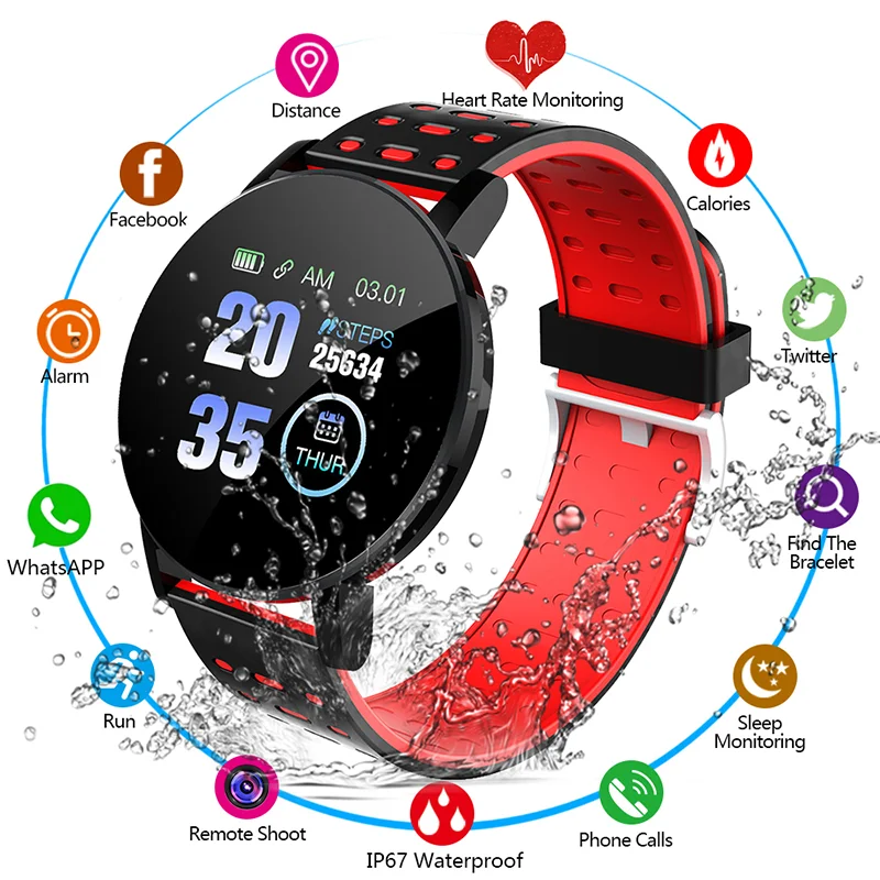 

New Fitness digital Watch Women Men Heart Rate Blood Pressure Monitoring call reminder racker Bluetooth Play relojes digitales