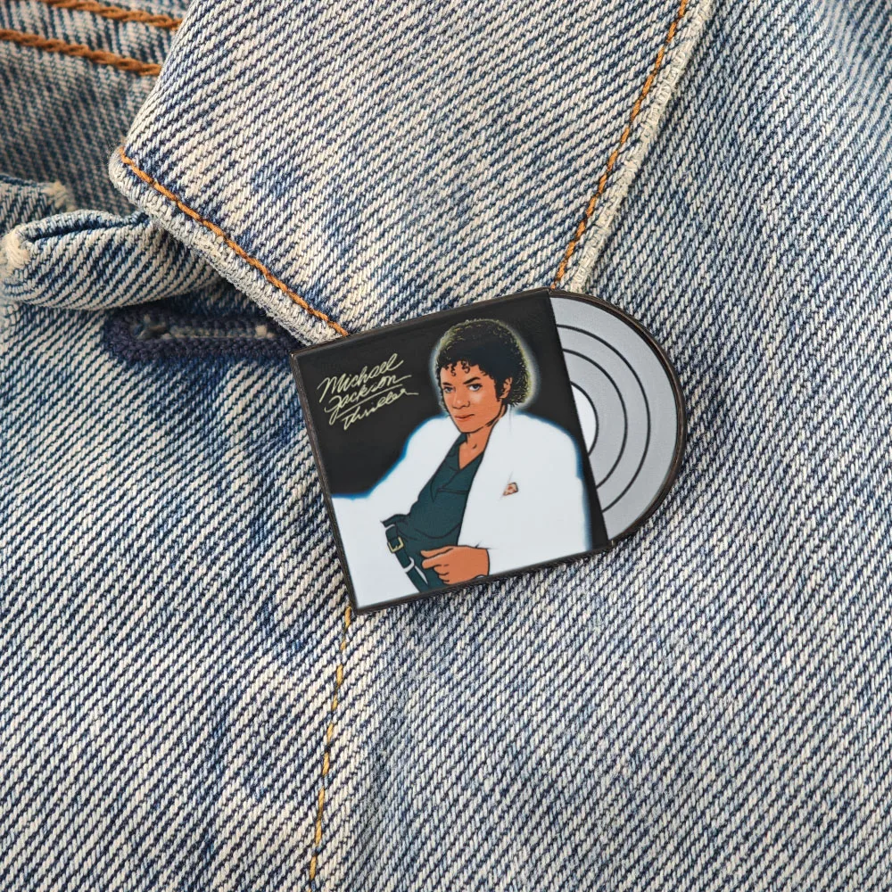 A-Michael J-Jackson Thriller Brosche Vinyl-Schallplatte Metall-Abzeichen King of Pop Album Emaille-Pin MJ Musik-Fan-Geschenk – Detail 5