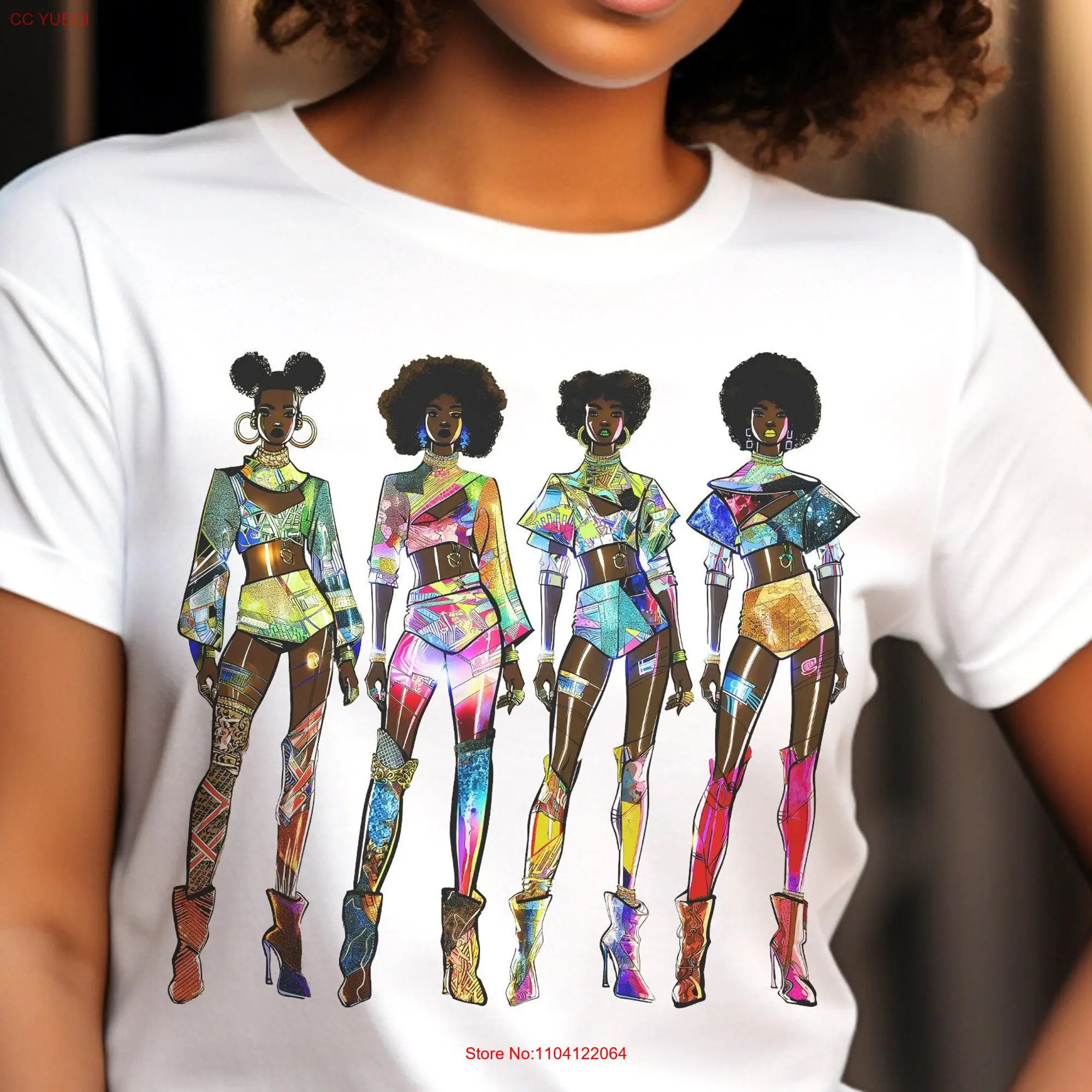 Afrofuturism Fashion T Shirt Black Woman Art Afro Girls Sci Fi Space Age Brown Ladies Adult  long or short sleeves