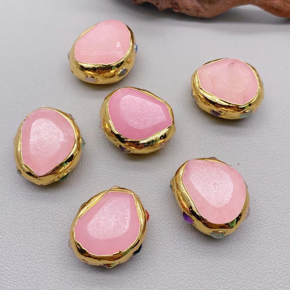 5 PCS Pink Jade Beads Mixed Color Stone Connector Beads For Making Bracelet Necklace DIY