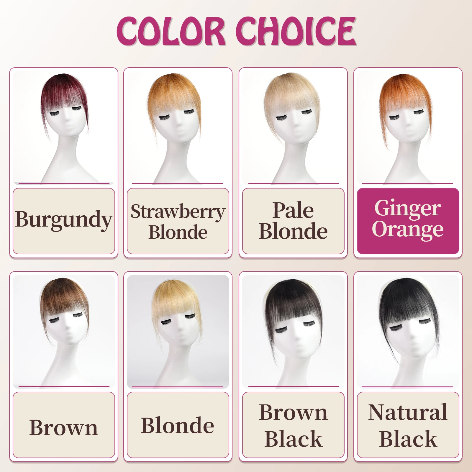 Clip in Bangs Hair Pieces 100% Human Hair Extensions Orange Colorful Air Bangs with Temples for Women Cosplay Party Use 6 Inch