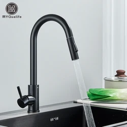 Black Kitchen Faucet Two Function Single Handle Pull Out Mixer  Hot and Cold Water Taps Deck Mounted