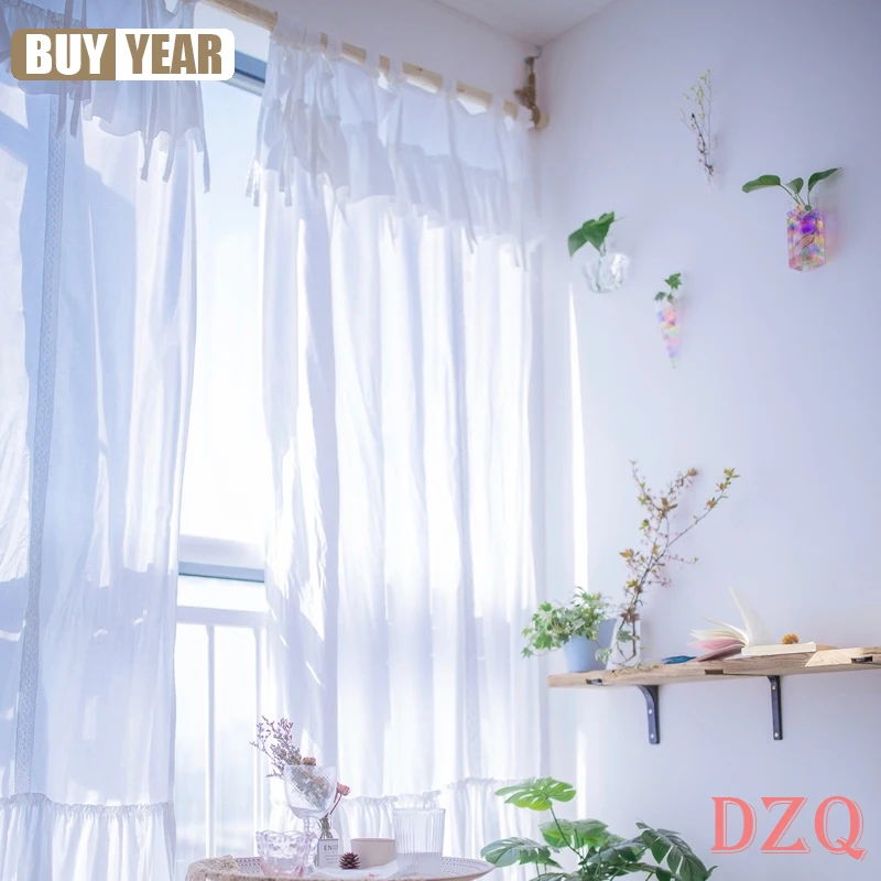 Korea Elegant Bowknot Lace Curtains Living Room Princess White Cotton Lace Curtains For Balcony Wedding Curtains #A620