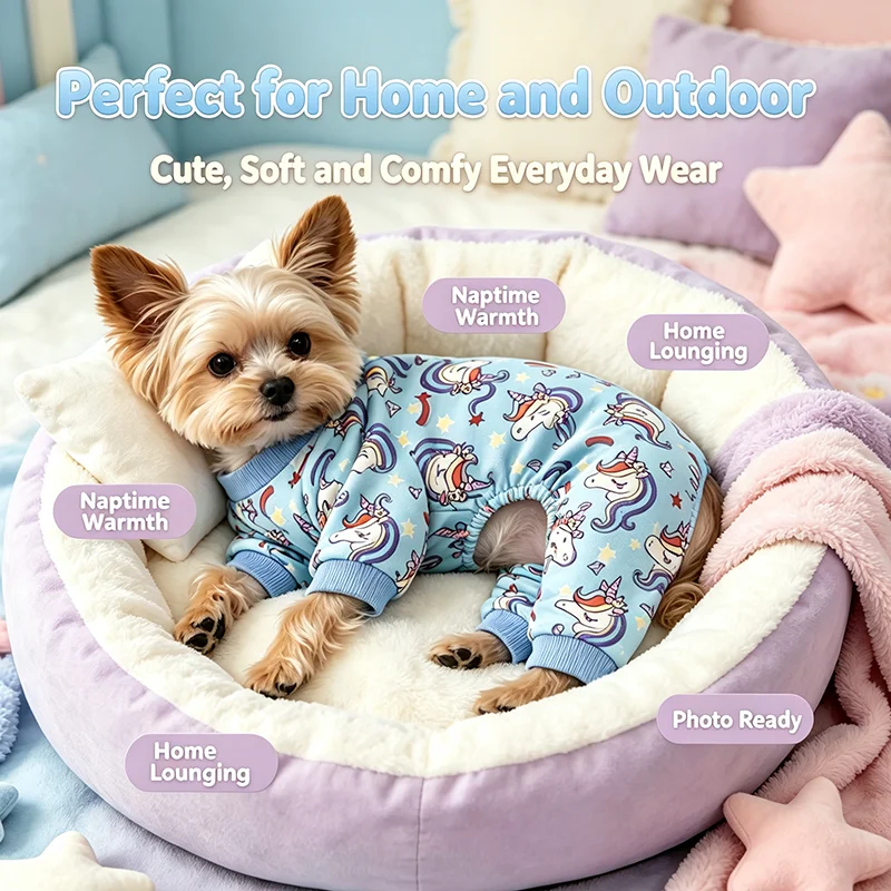 Blauer Einhorn-Hundepyjama, Hunde- und Katzenkostüme, dehnbarer, lustiger Haustierkostüm, Kleidung, Outfit, Pyjama für mittelgroße Hunde – Detail 3