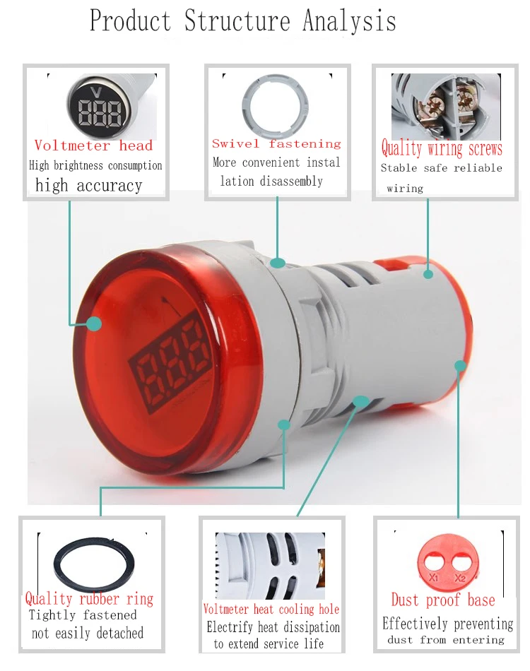 1PCS AD101-22VM Circular Digital Tube Digital Voltmeter Signal Light Indicator LED Highlight Aperture 22mm AD16-22VM