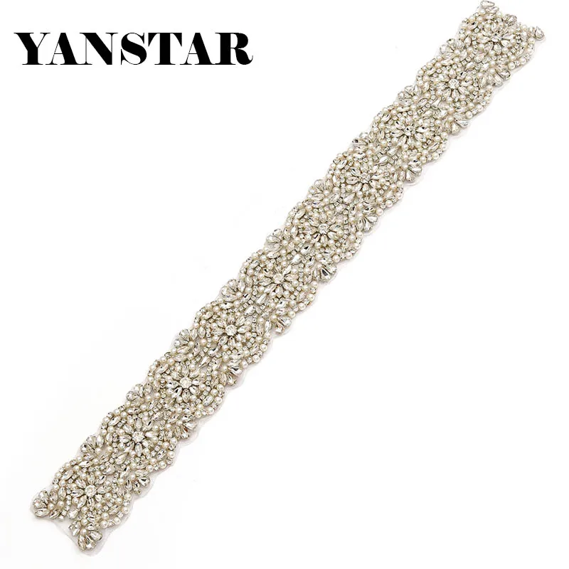 Imagem -03 - Yanstar Atacado 30 Peças Feito à Mão Strass Apliques Ferro para o Vestido de Casamento Cintos Prata Rosa Ouro Strass 45cm 6cm Ys876