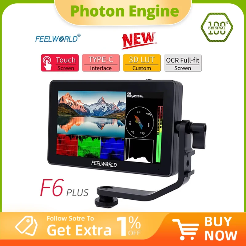 FEELWORLD F6 PLUS 5,5-дюймовая камера DSLR Полевой монитор 3D LUT Сенсорный экран IPS FHD 1920x1080 Поддержка видеофокуса 4K HDMI