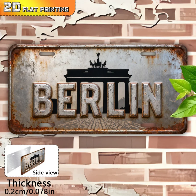 مسطح ثنائي الأبعاد، قطعة واحدة من بوابة برلين براندنبورغ العتيقة، لافتة معدنية من الألومنيوم الريفي مع فن التاريخ الألماني، متين في الهواء الطلق