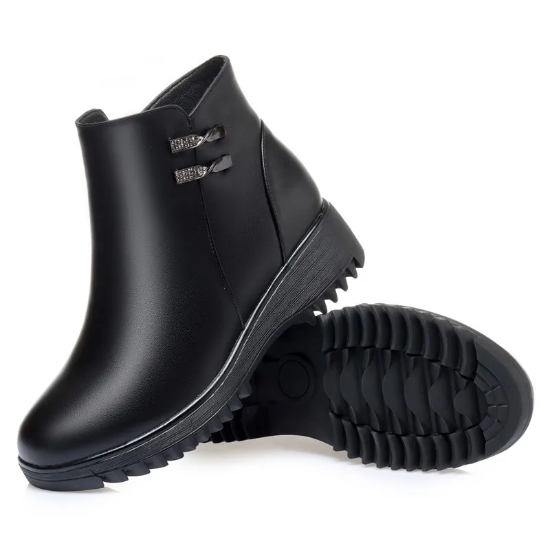 Women's Snow Boots Winter Genuine Leather Wool Thicken Warm Ladies Short Boots Non-slip Large Size Mother Boots image 5