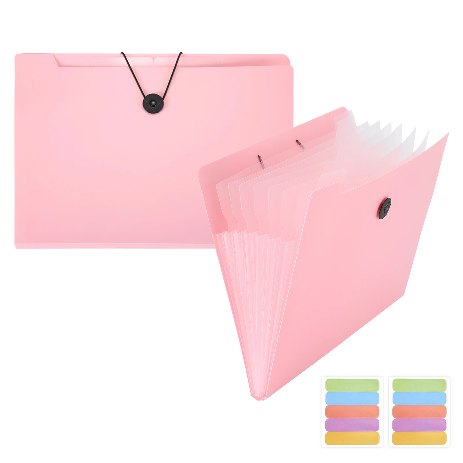 2Sets A4 Size Expanding Accordion Folder 5/8/12Pocket Accordion File Organizer with Labels Elastic Rope Closure Office Supplies