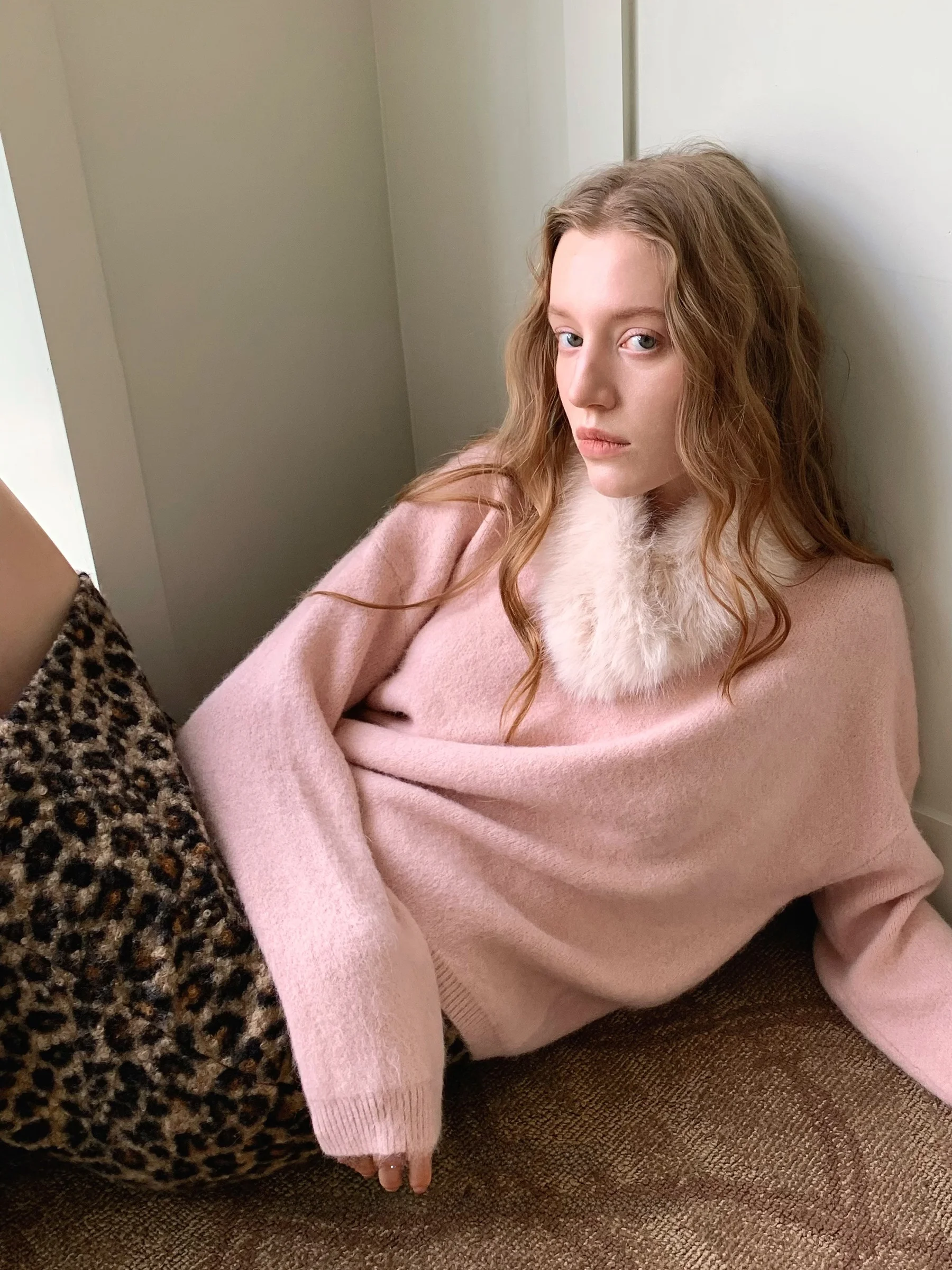 

Женский вязаный свитер-пальто JDE Pink Memory Soft с меховым воротником, свободного кроя, утепленный, для зимы