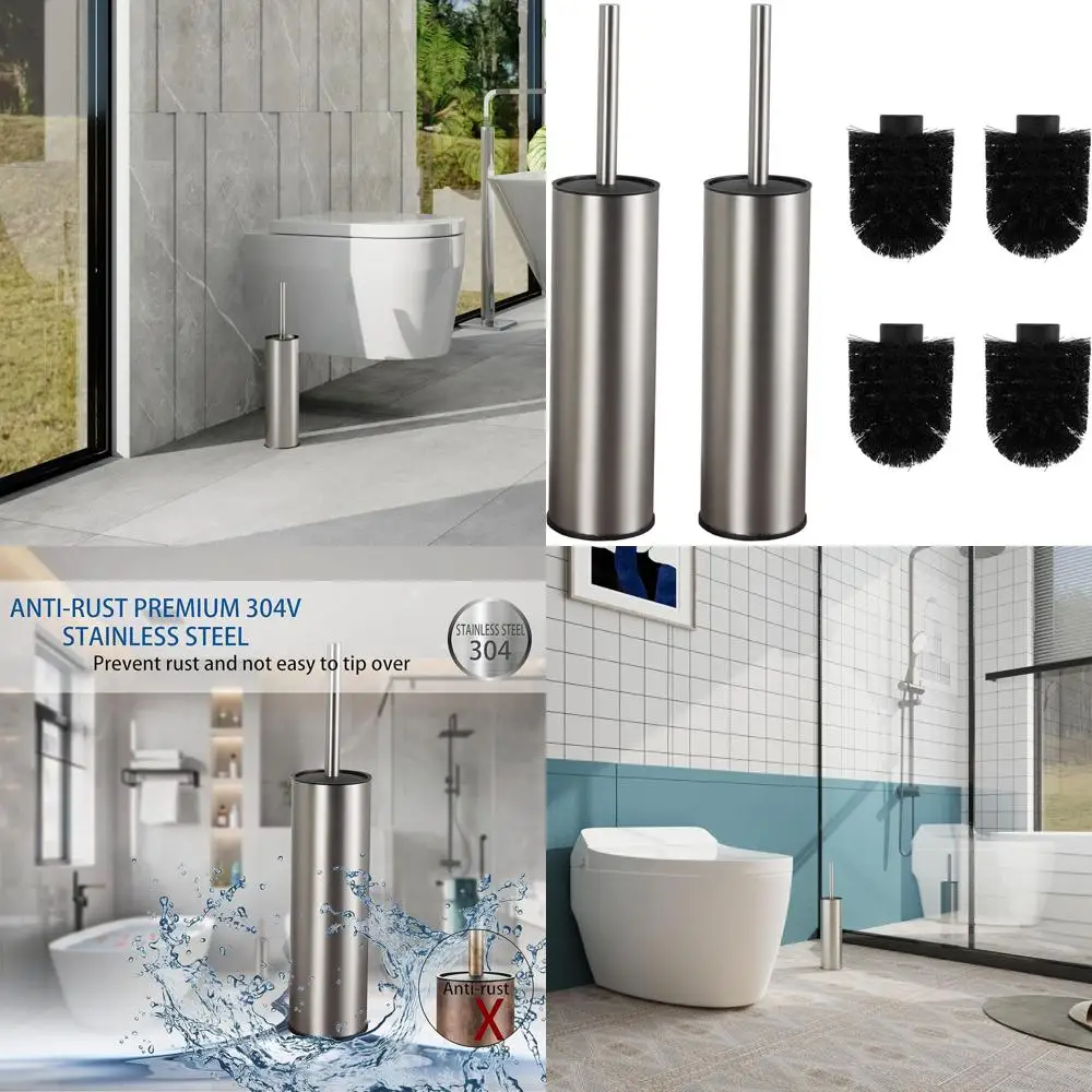 

Dual Pack Brushed Nickel Stainless Steel Toilet Brush and Holder Set for Modern Bathrooms