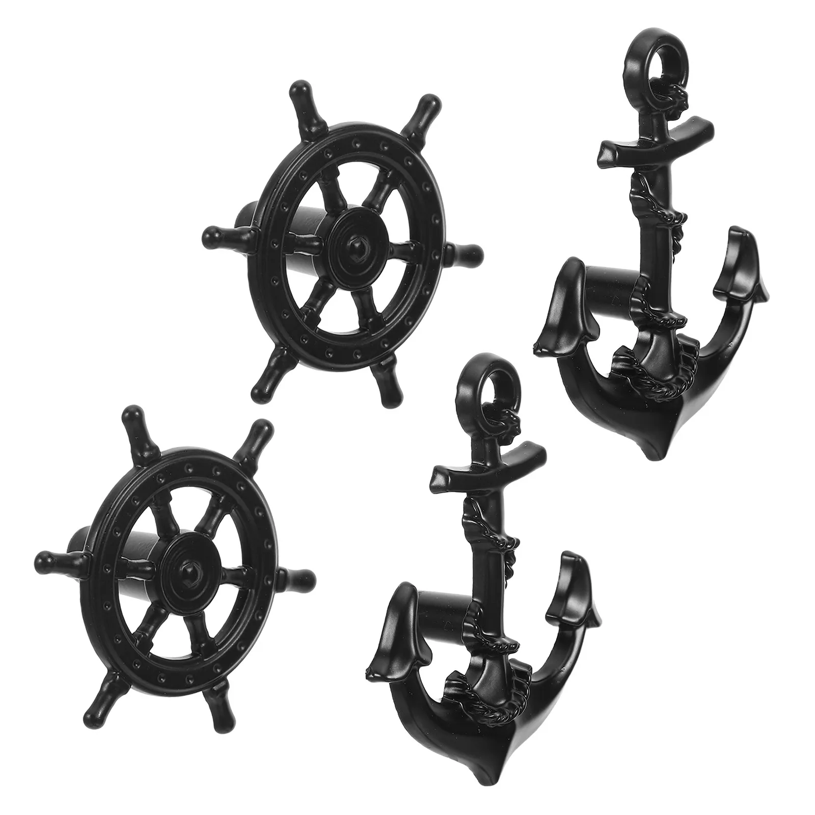 4Pcs Vintage Nautical Drawer Handles Ship Wheel Anchor Metal Cabinet Pulls Rustic Retro Furniture Door Grips Black Drawer Knobs