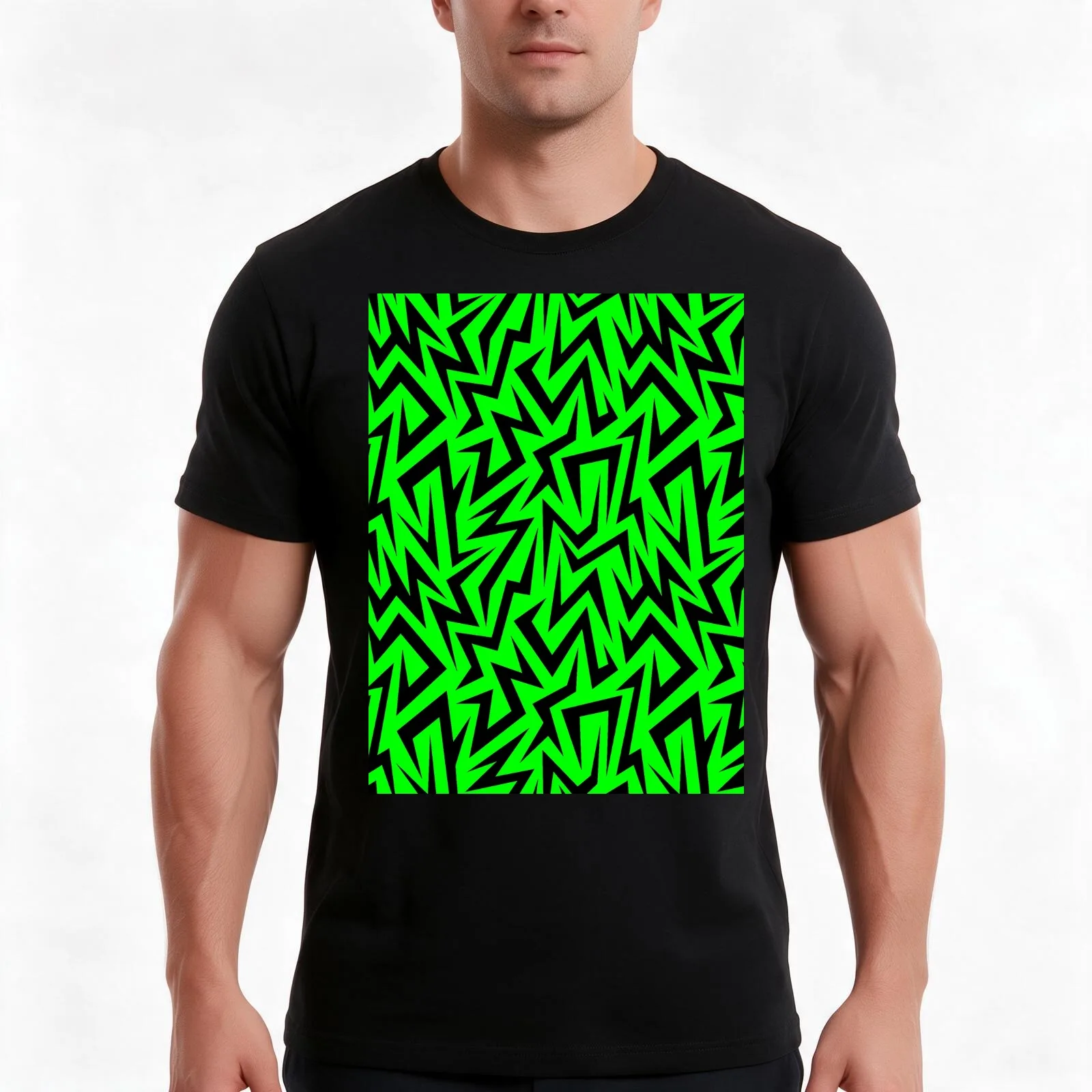 Jagged Lines Slime Green T-Shirt Summer Casual Cotton Tee Oversized Streetwear Tops Vintage Graphic Print Unisex Men Women