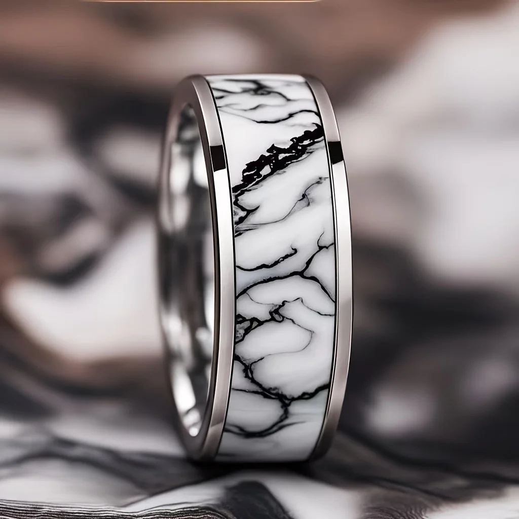 Fashion 8mm Blue Turquoise Inlay Rings Men Stainless Steel Rings for Men Women Wedding Engagement Band Jewelry Gift Wholesale